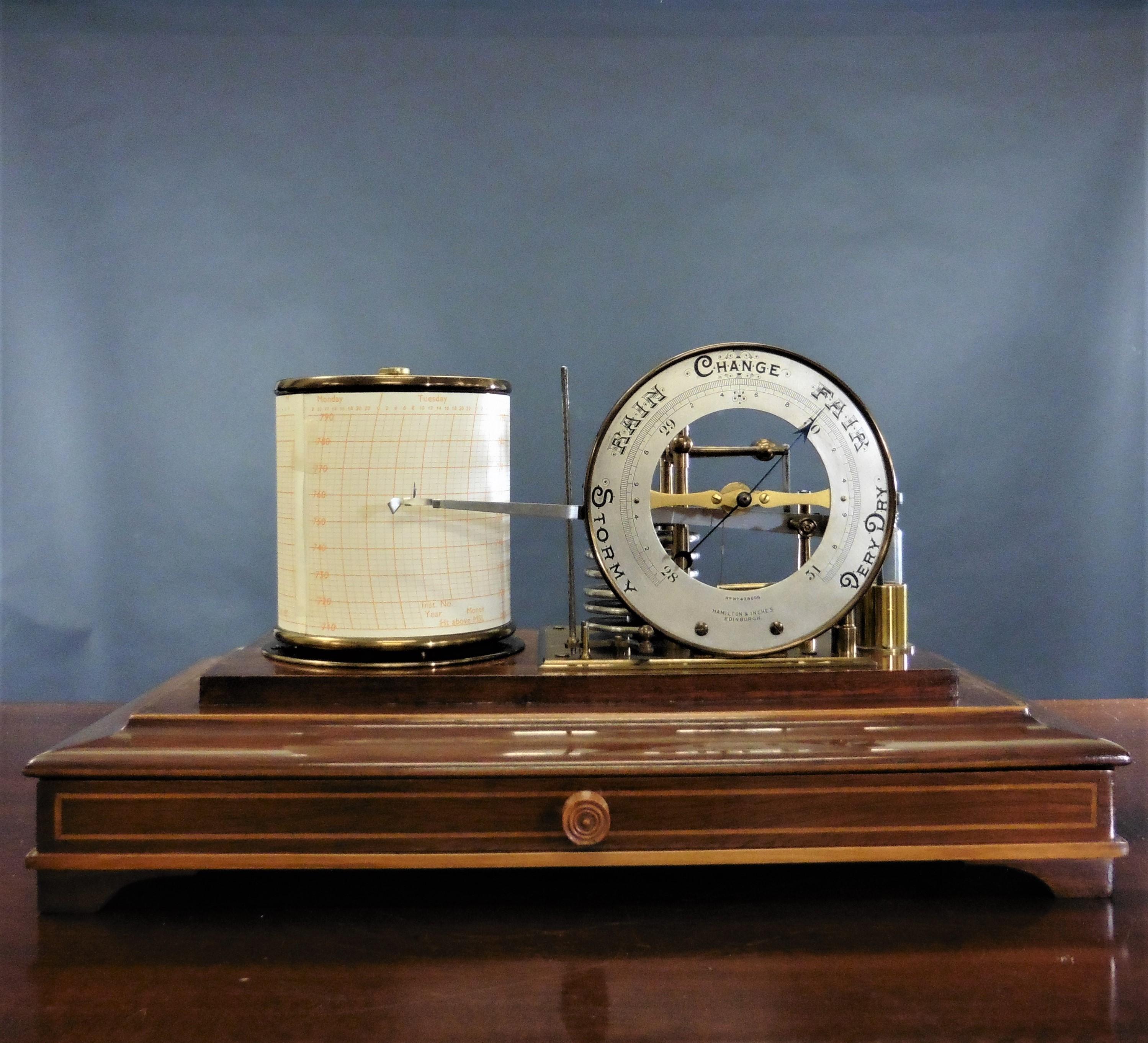 Edwardian Mahogany Barograph by Hamilton and Inches, Edinburgh In Good Condition For Sale In Norwich, GB