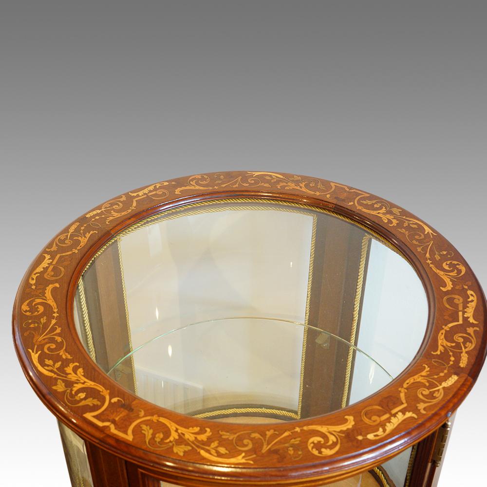 Edwardian marquetry inlaid mahogany circular bijouterie curio display cabinet 5