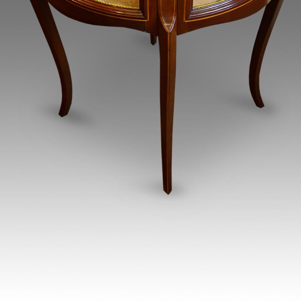 Edwardian marquetry inlaid mahogany circular bijouterie curio display cabinet 1