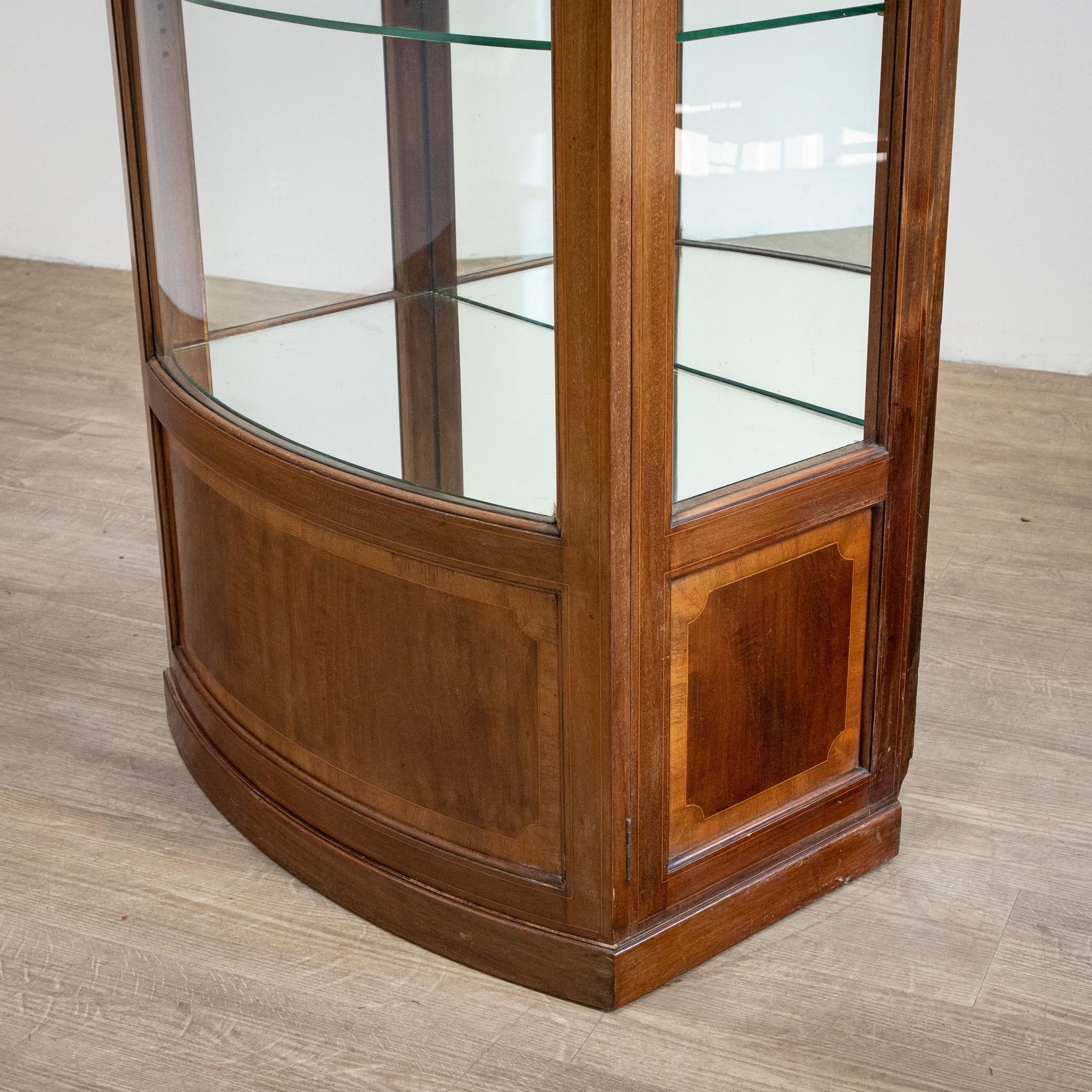 Inlay Edwardian Mahogany Bow Front Shop Cabinet with Satinwood Stringing For Sale