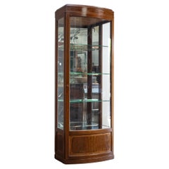 Antique Edwardian Mahogany Bow Front Shop Cabinet with Satinwood Stringing