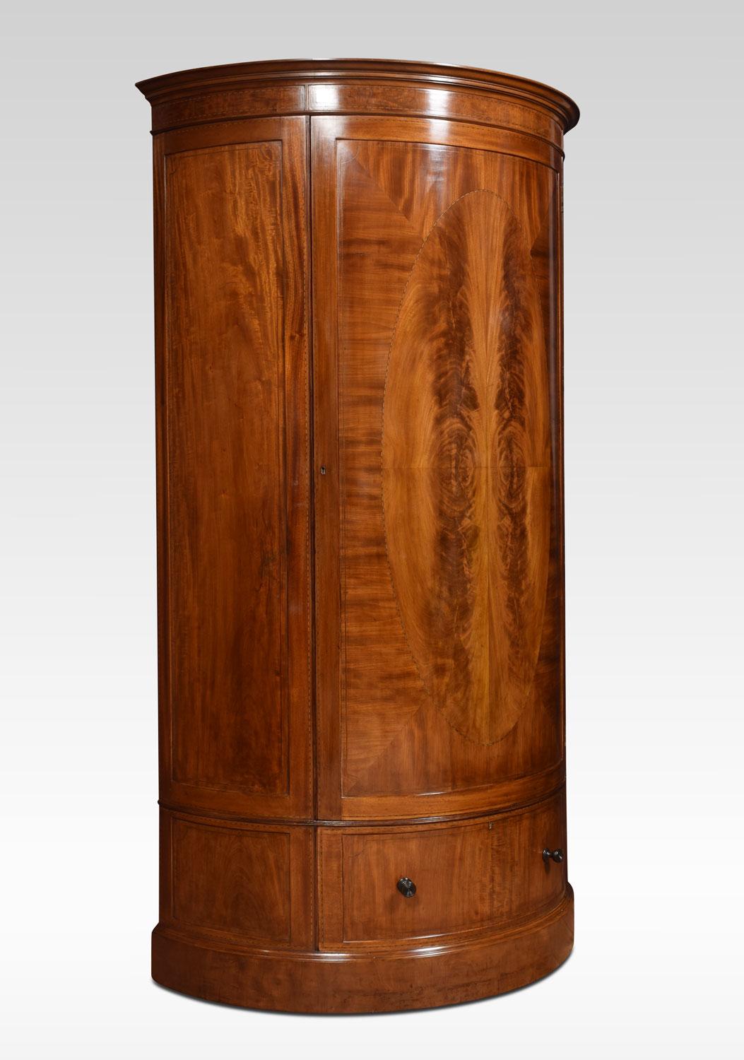 British Edwardian Mahogany Bow Fronted Wardrobe by Maple and Co.