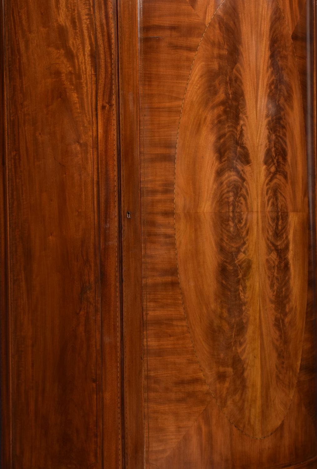 20th Century Edwardian Mahogany Bow Fronted Wardrobe by Maple and Co.
