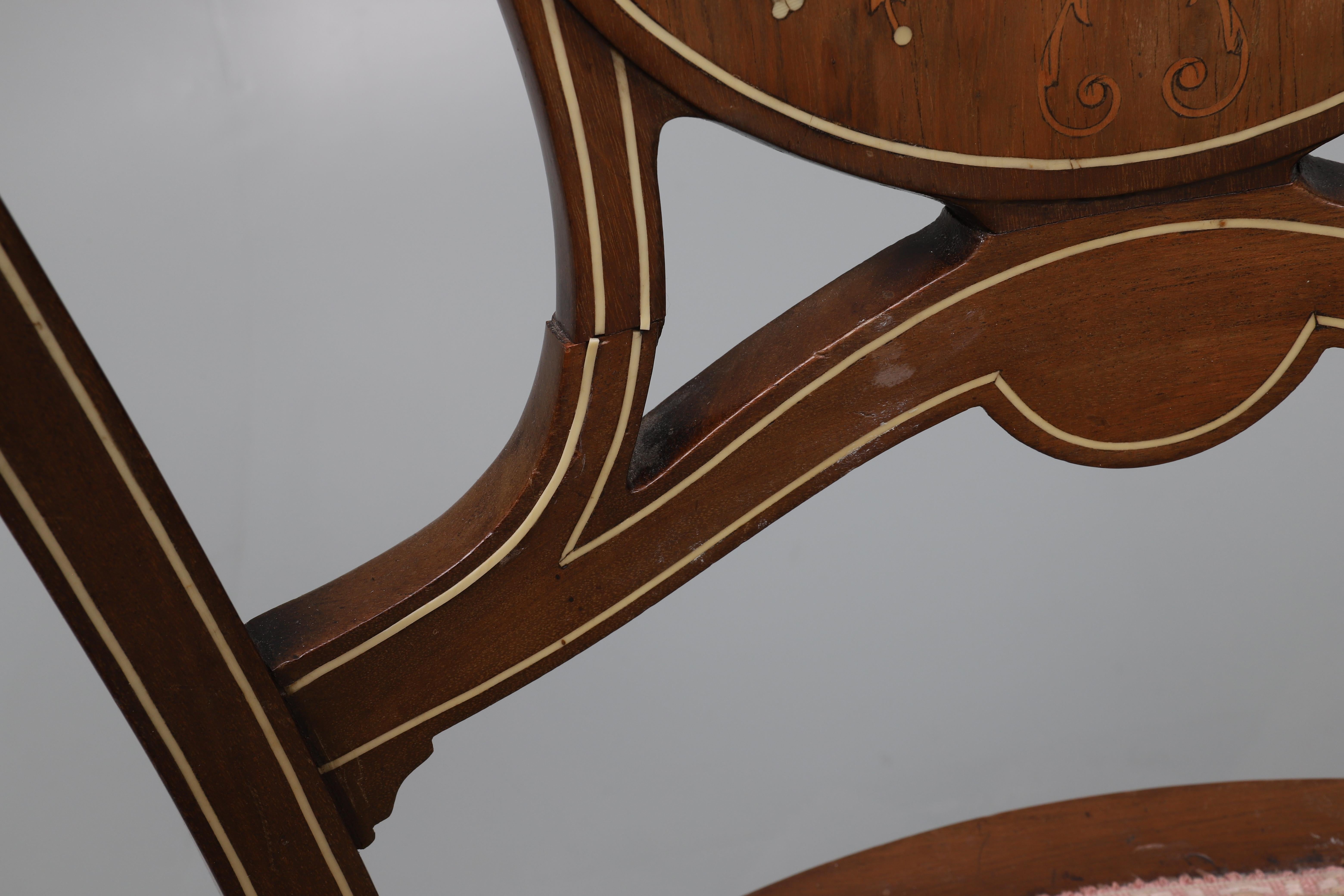 Edwardian Mahogany Boxwood Bone Inlaid and Strund Open Salon Armchair For Sale 2