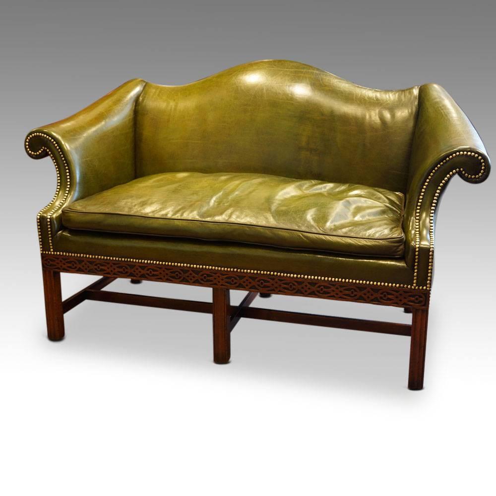 Early 20th Century Edwardian Mahogany Camel Back Chippendale Style Sofa