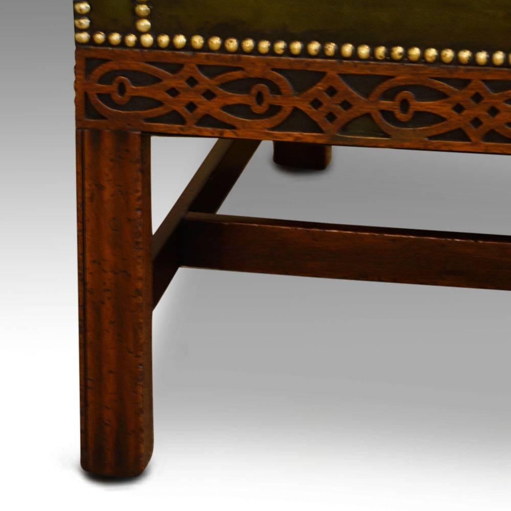 Leather Edwardian Mahogany Camel Back Chippendale Style Sofa