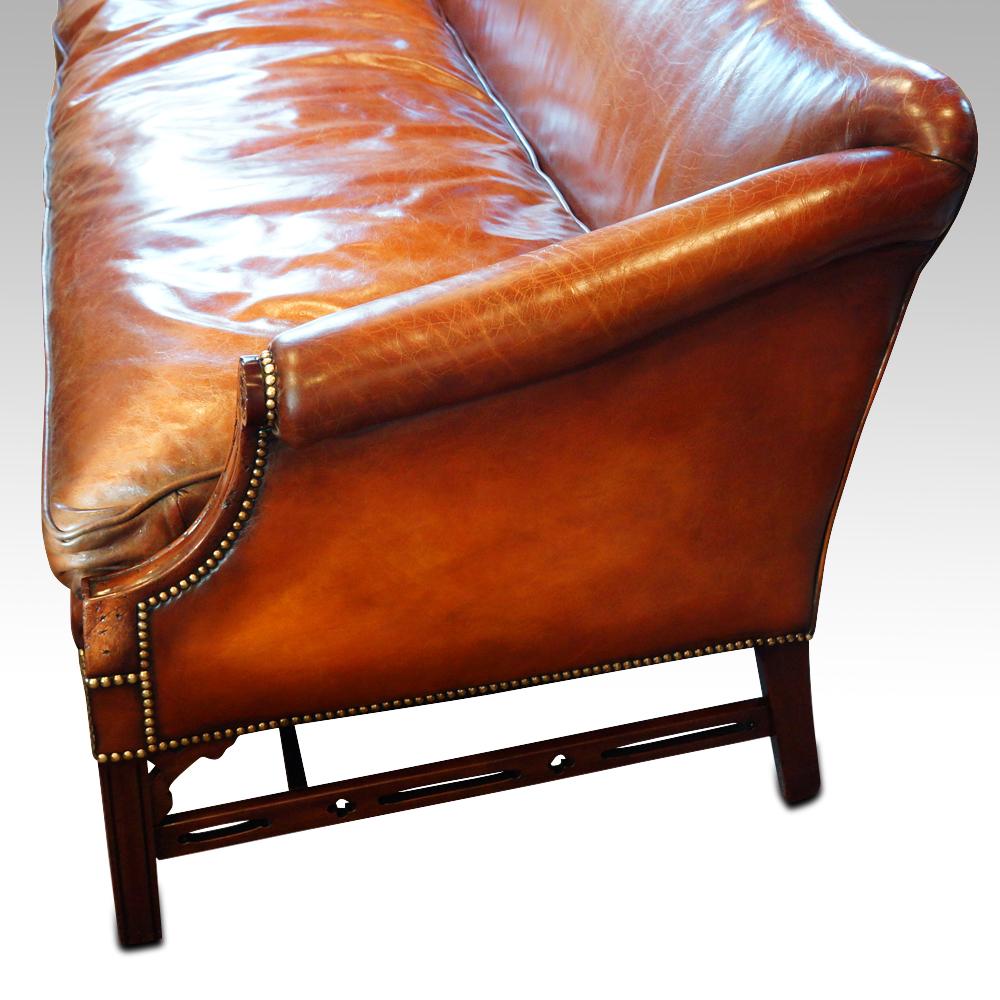 English Edwardian Mahogany grade 1 leather Camel Back Sofa, circa 1920 5