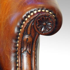 English Edwardian Mahogany grade 1 leather Camel Back Sofa, circa 1920