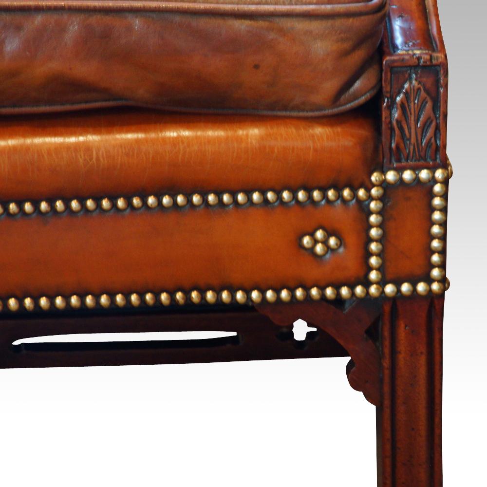 English Edwardian Mahogany grade 1 leather Camel Back Sofa, circa 1920 1