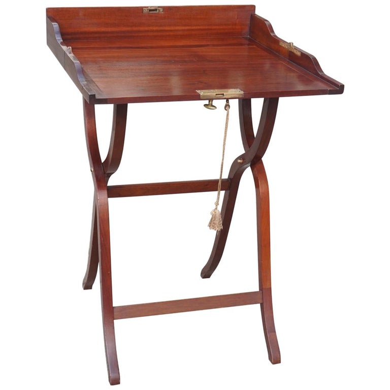 Edwardian Mahogany Campaign Desk with Lock and Key at 1stDibs