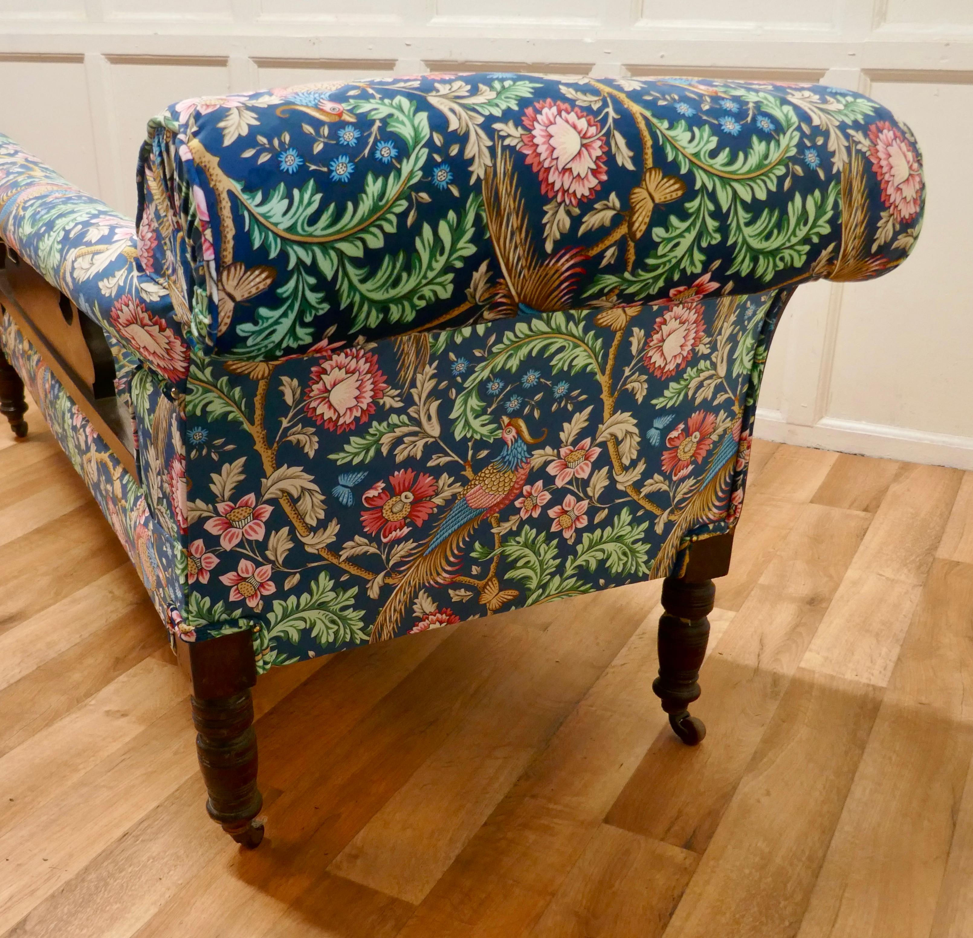 Chaise longue édouardienne en acajou, tissu William Morris 5