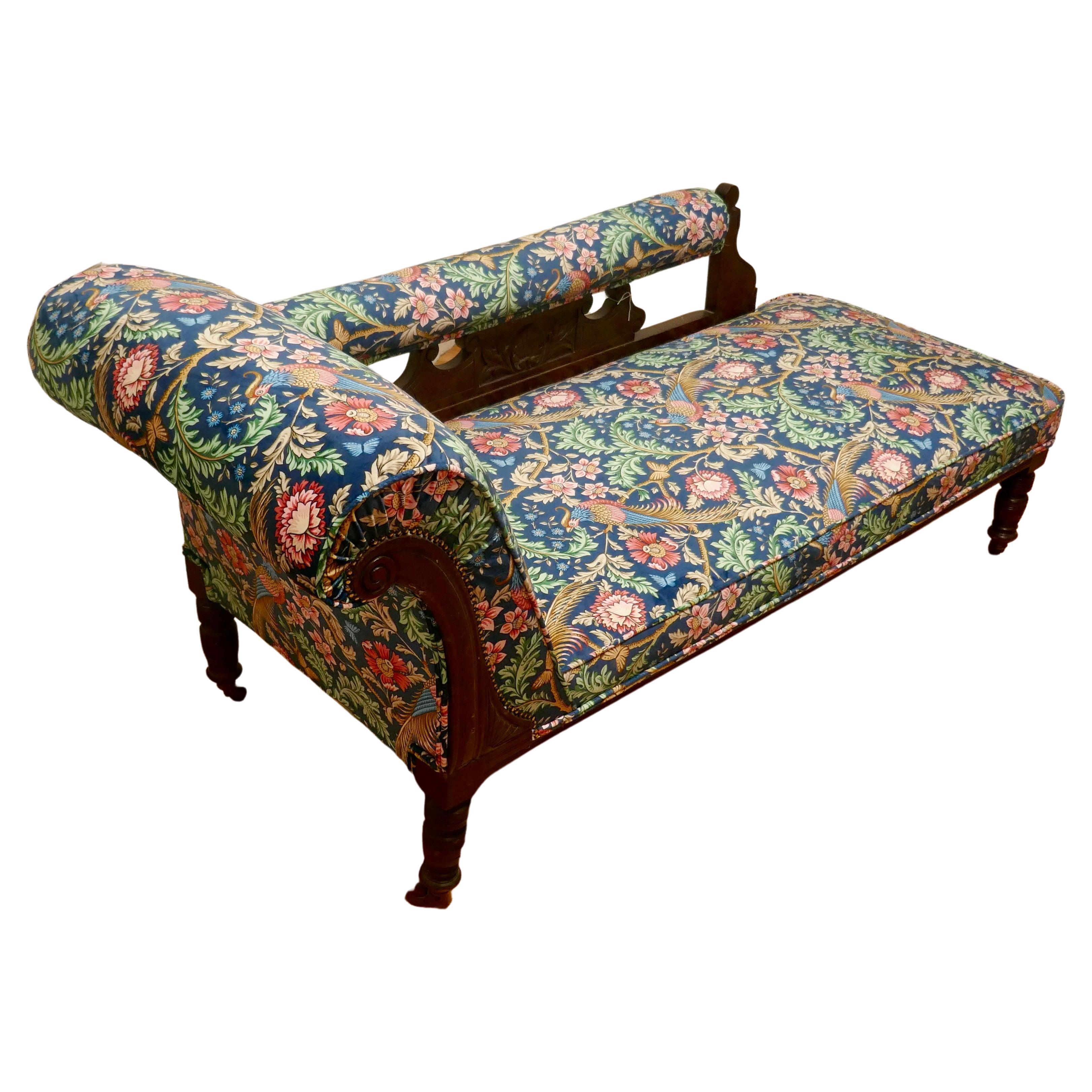Chaise longue édouardienne en acajou, tissu William Morris