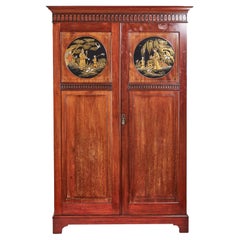 Used Edwardian Mahogany & chinoiserie Decorated Wardrobe