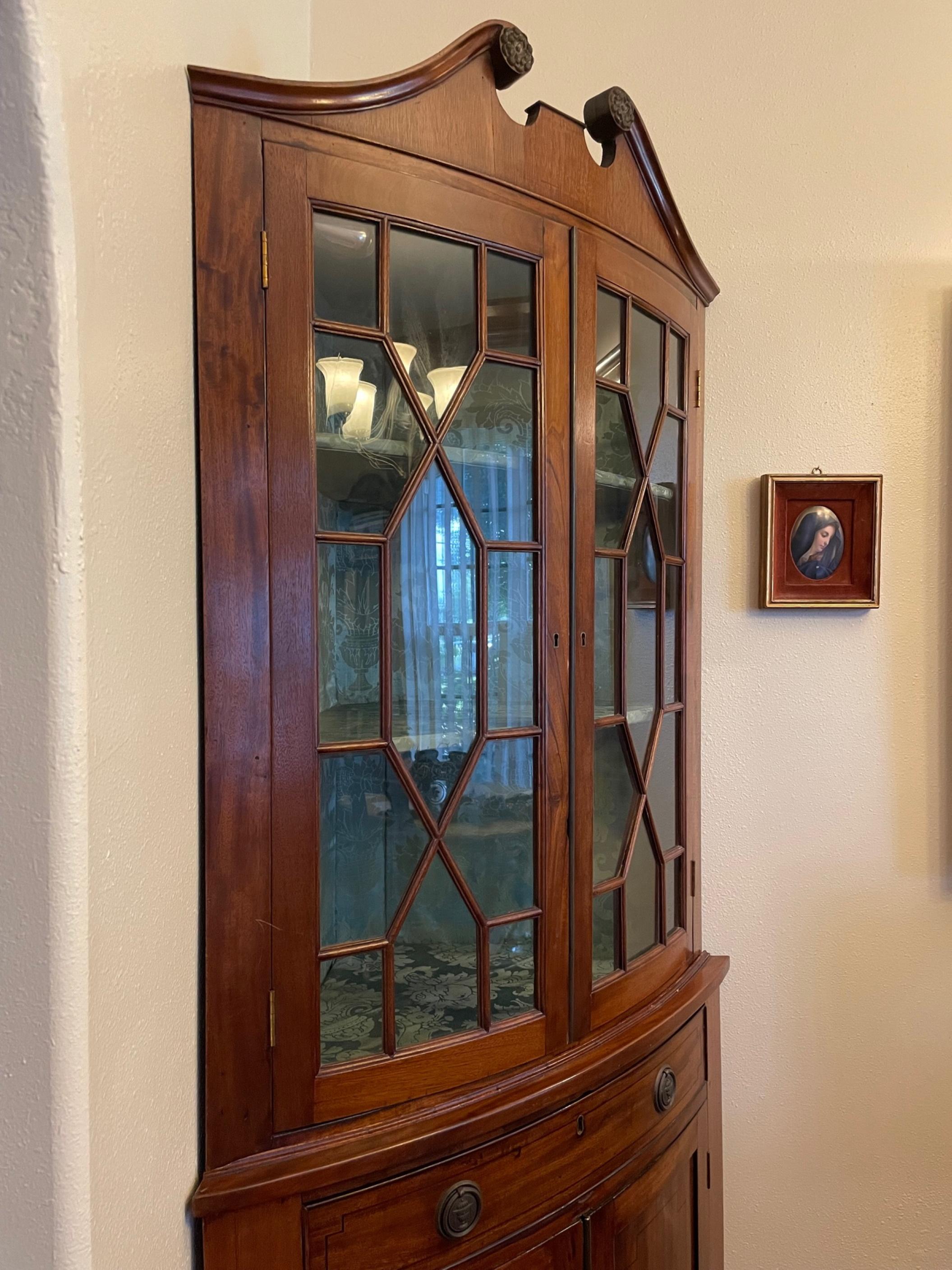 Carved Edwardian Mahogany Corner Cabinet For Sale