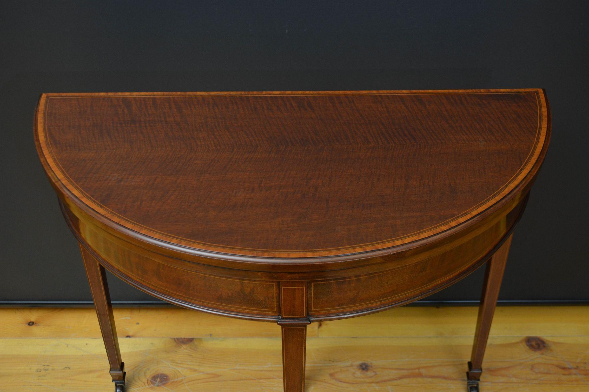Edwardian Mahogany Demi Lune Hall Table / Card Table For Sale 6