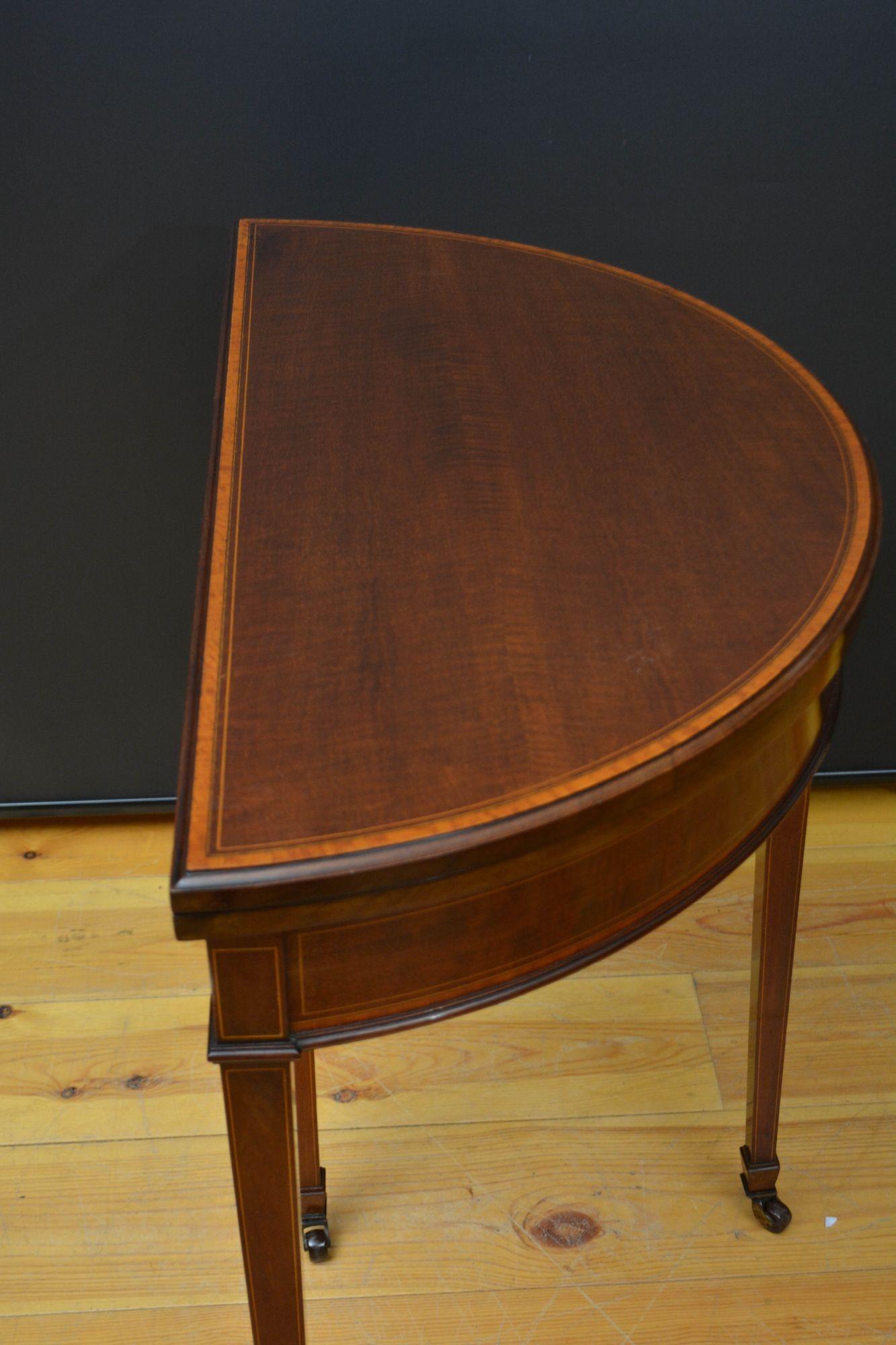 Edwardian Mahogany Demi Lune Hall Table / Card Table For Sale 8