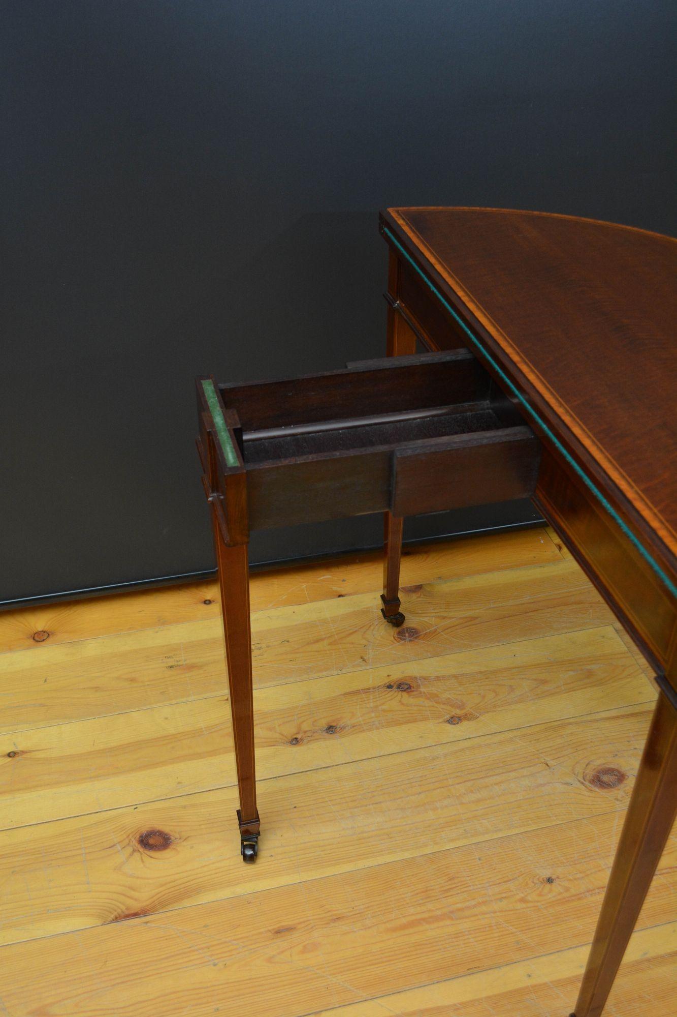 Edwardian Mahogany Demi Lune Hall Table / Card Table For Sale 10