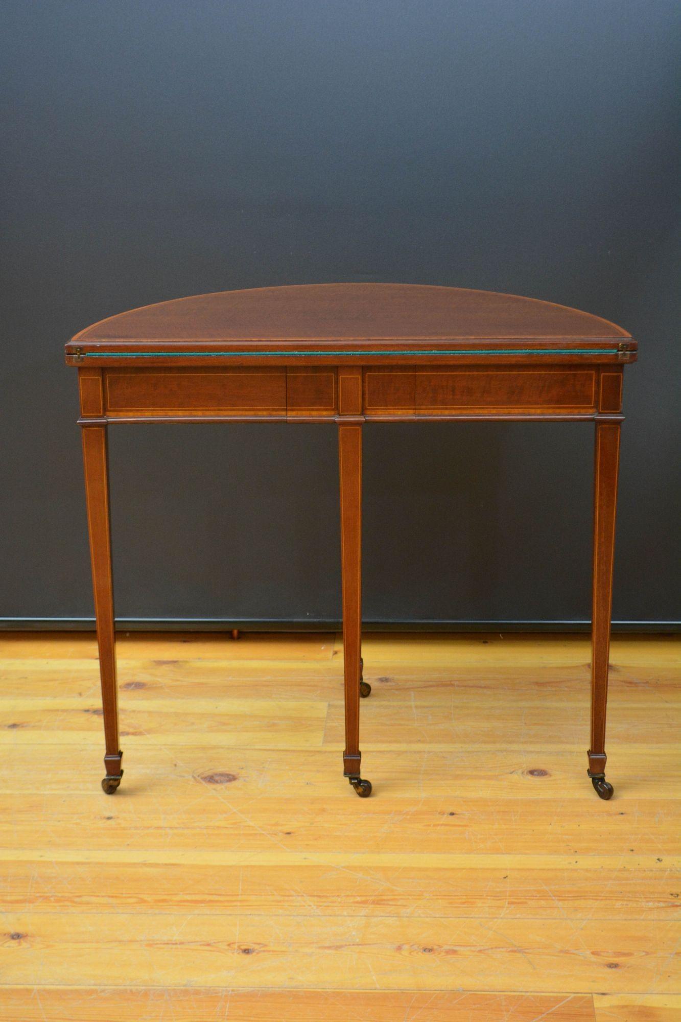 Edwardian Mahogany Demi Lune Hall Table / Card Table For Sale 15