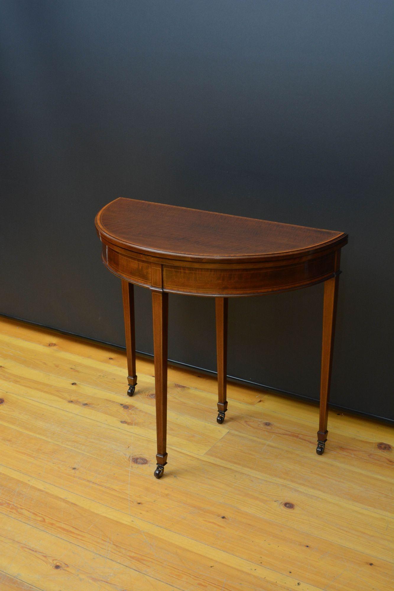 English Edwardian Mahogany Demi Lune Hall Table / Card Table For Sale