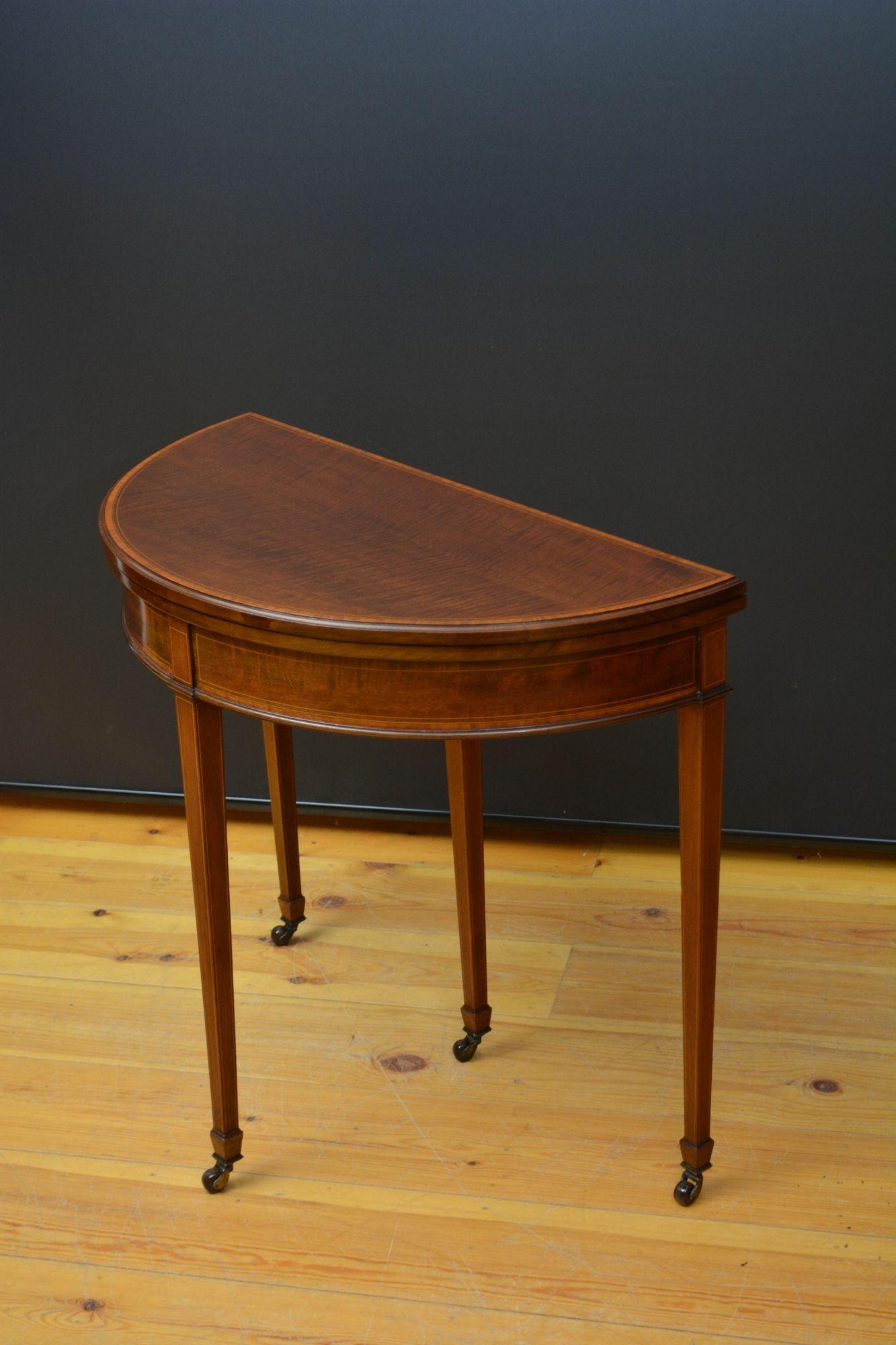 Edwardian Mahogany Demi Lune Hall Table / Card Table For Sale 1