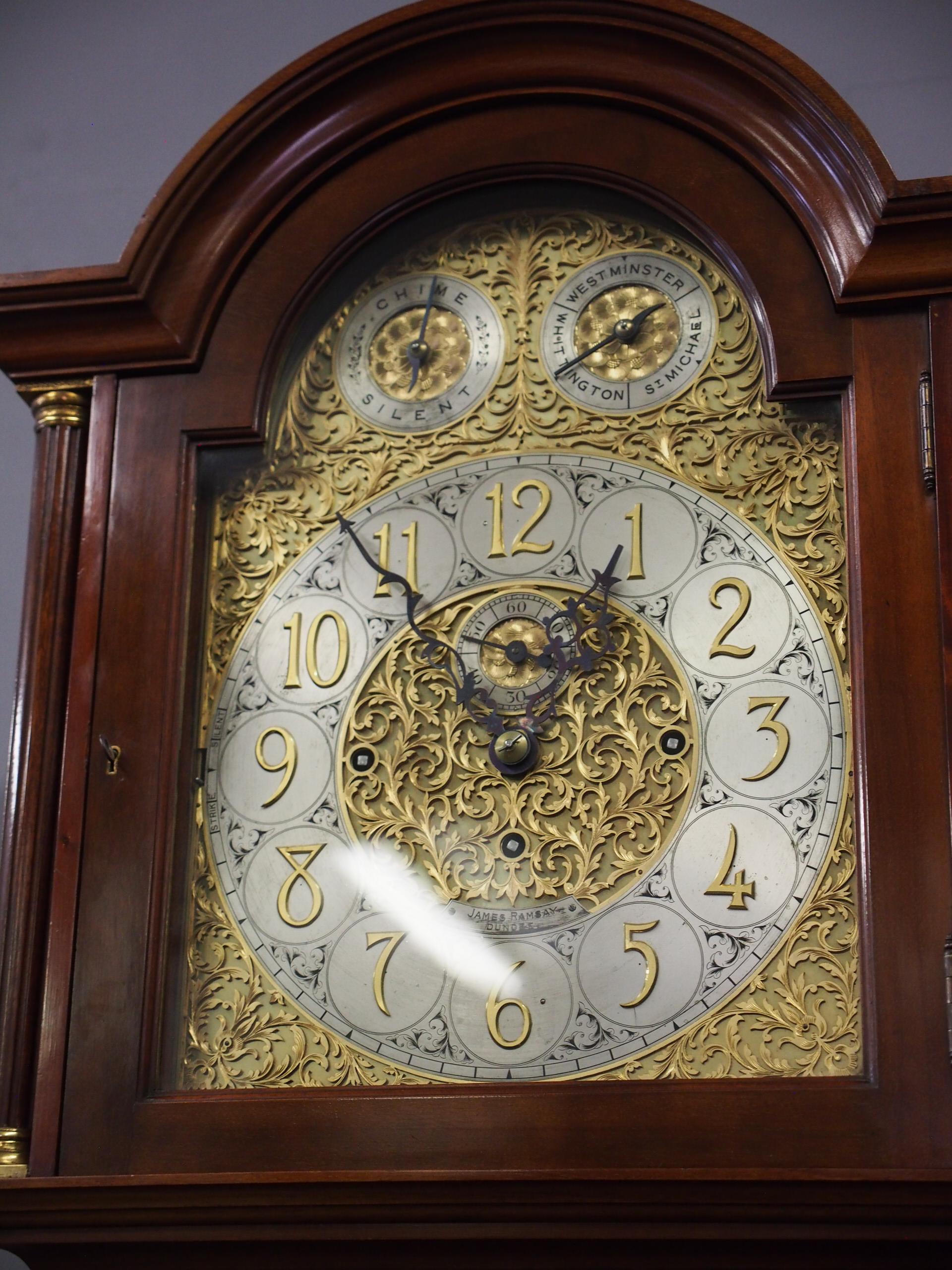 20th Century Edwardian Mahogany Grandfather Clock by James Ramsay, Dundee For Sale