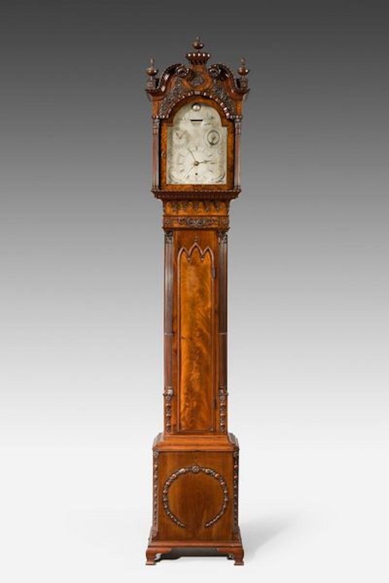 A very fine mahogany Grandfather clock in the Chippendale taste with extremely rare movement, depicting the rise and fall of the tide. 

This long case clock is in the Chippendale taste and probably manufactured by Gillows of Lancaster and London.