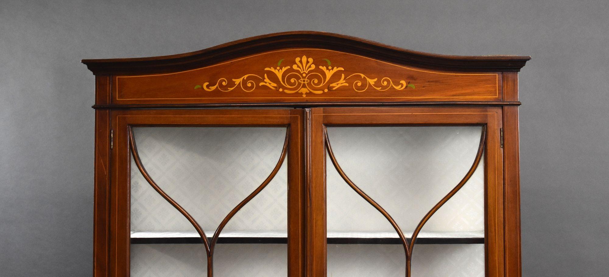 English Edwardian Mahogany Hand Painted China Cabinet For Sale