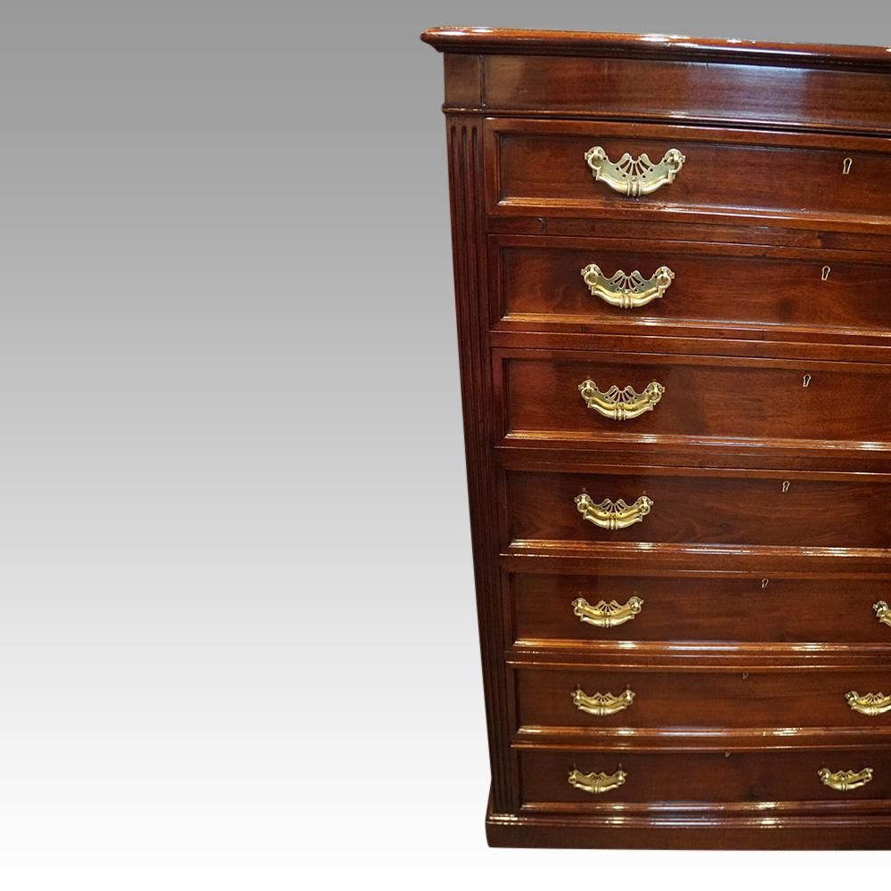 Edwardian mahogany high chest

This Edwardian mahogany high chest was made circa 1900, using the highest quality mahogany available.

It would have been made by Maple & Co, the high-end retailers, and cabinetmakers, who were at that time based