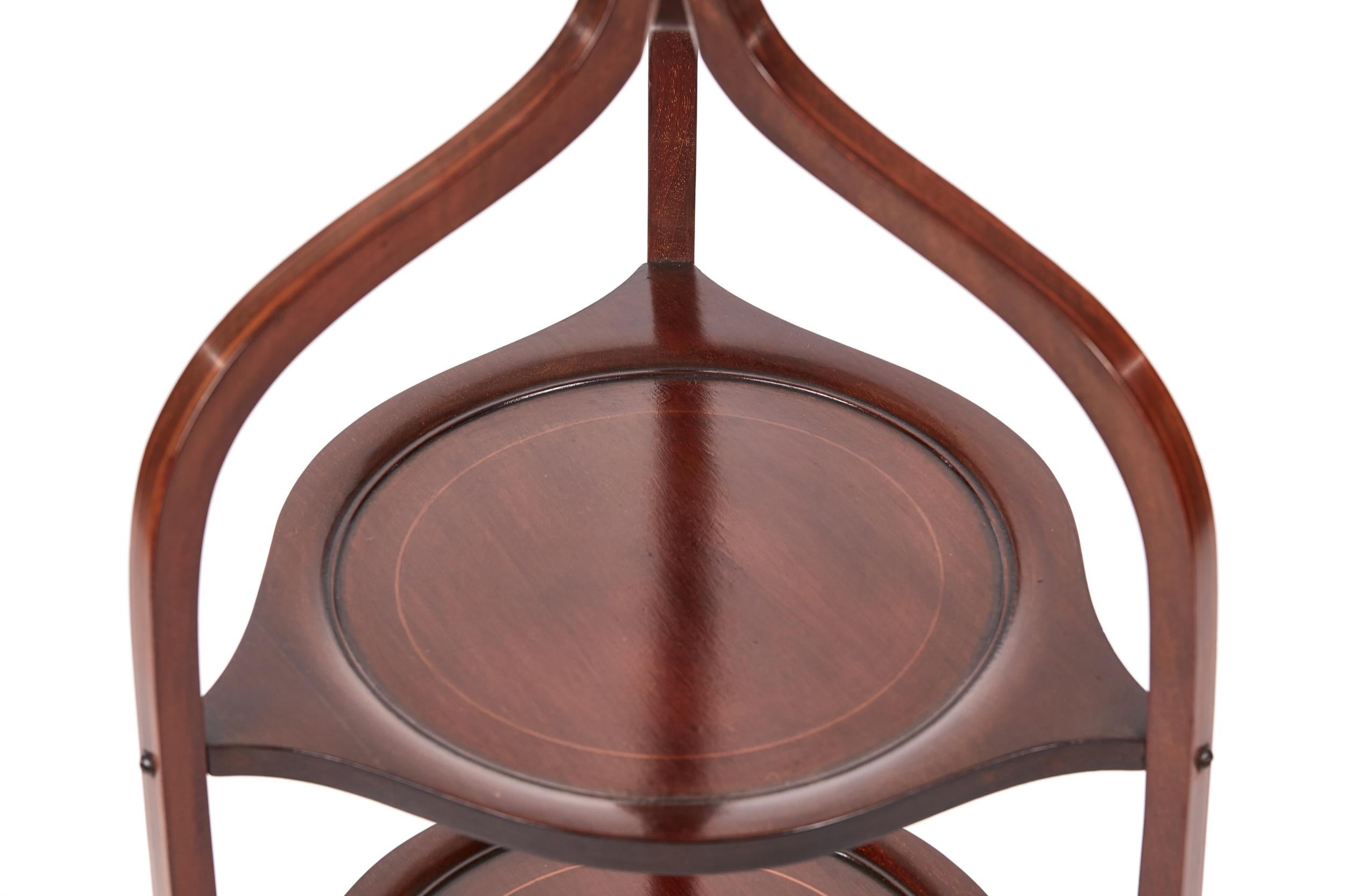 European Edwardian Mahogany Inlaid 3-Tier Cake Stand For Sale