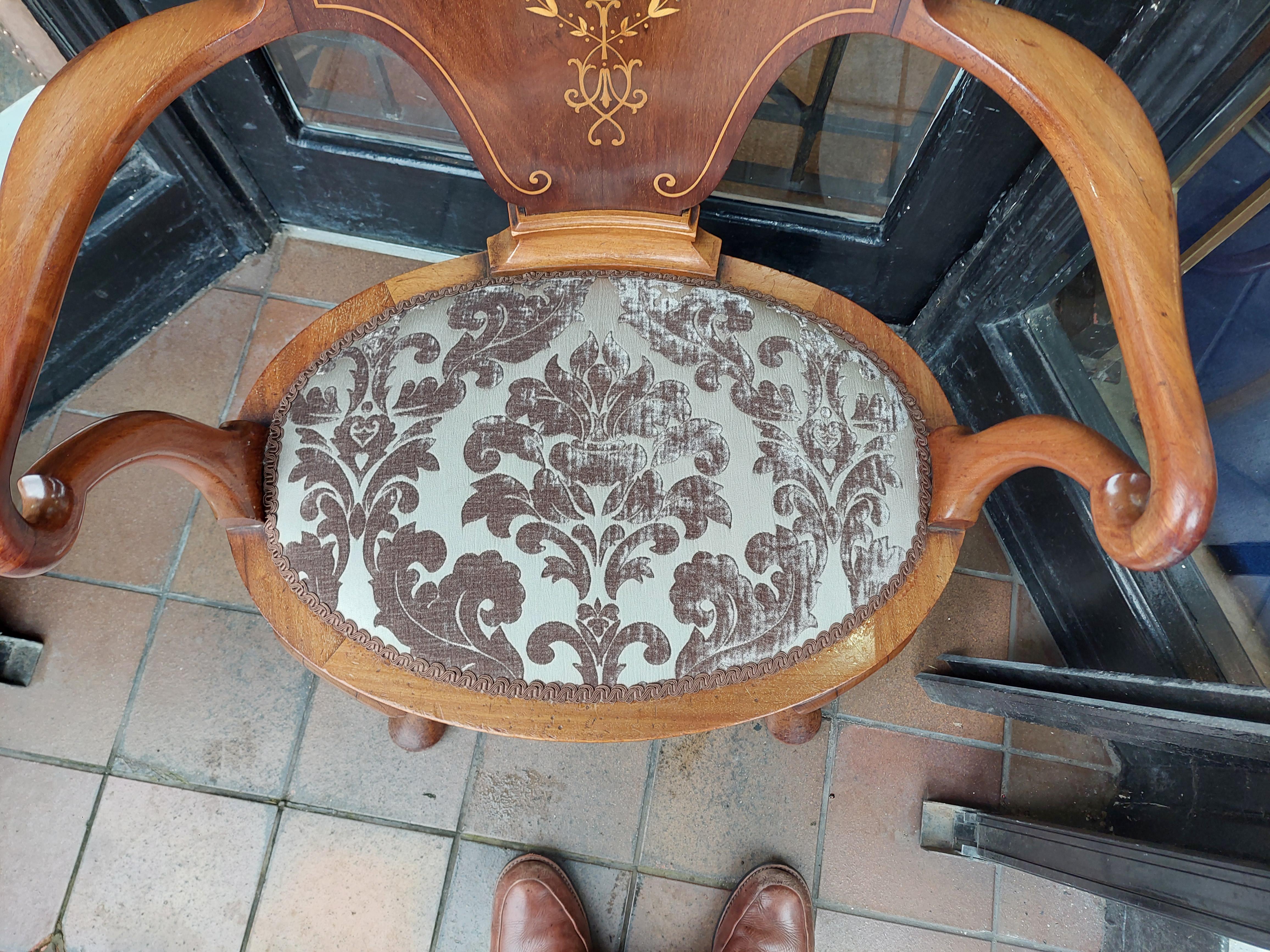 Edwardian Mahogany & Inlaid Armchair In Good Condition For Sale In Altrincham, GB