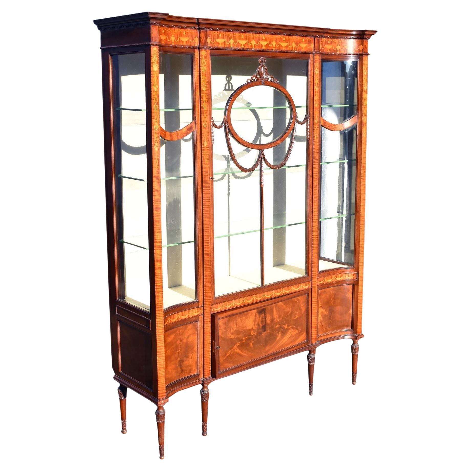 Edwardian Mahogany Inlaid Display Cabinet For Sale