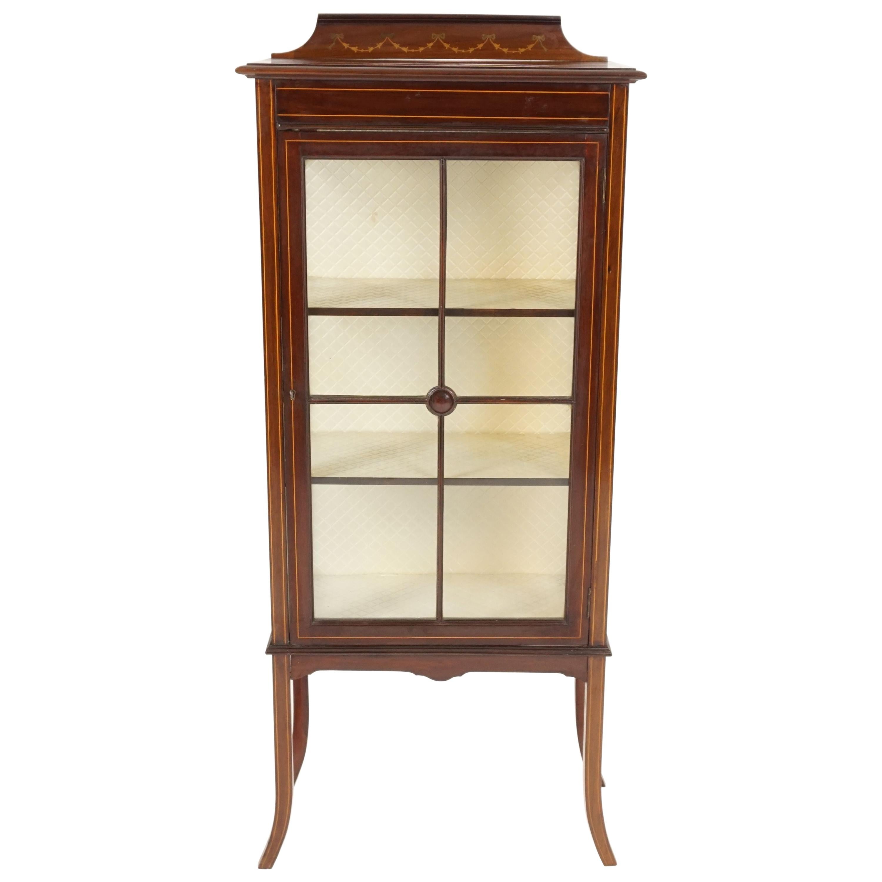 Edwardian Walnut Inlaid Display China Cabinet, Scotland 1910, H608