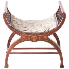 Edwardian Mahogany Inlaid Freestanding X-Frame Stool