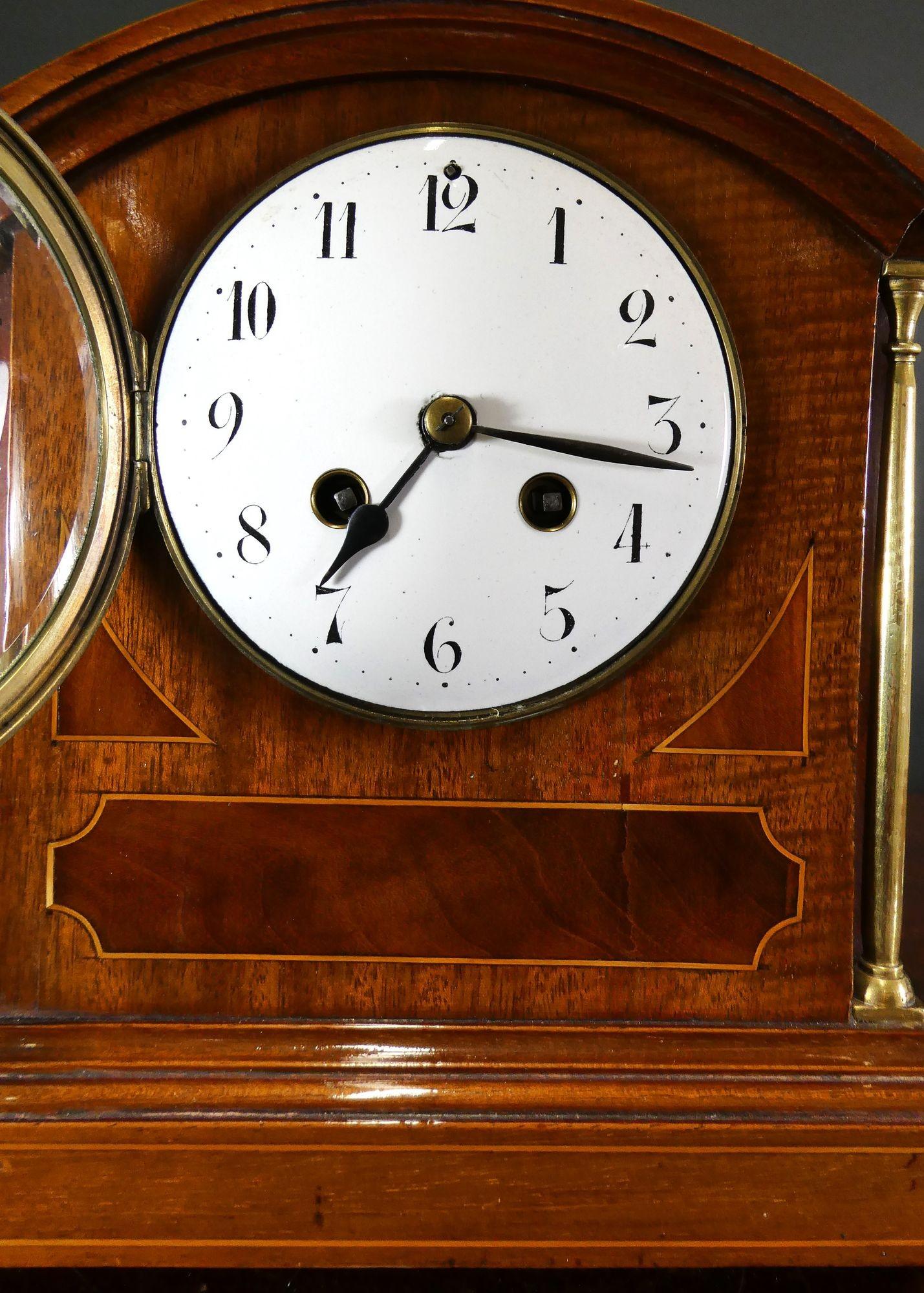 Edwardian Mahogany Inlaid Mantel Clock, Samuel Marti, Paris For Sale 1