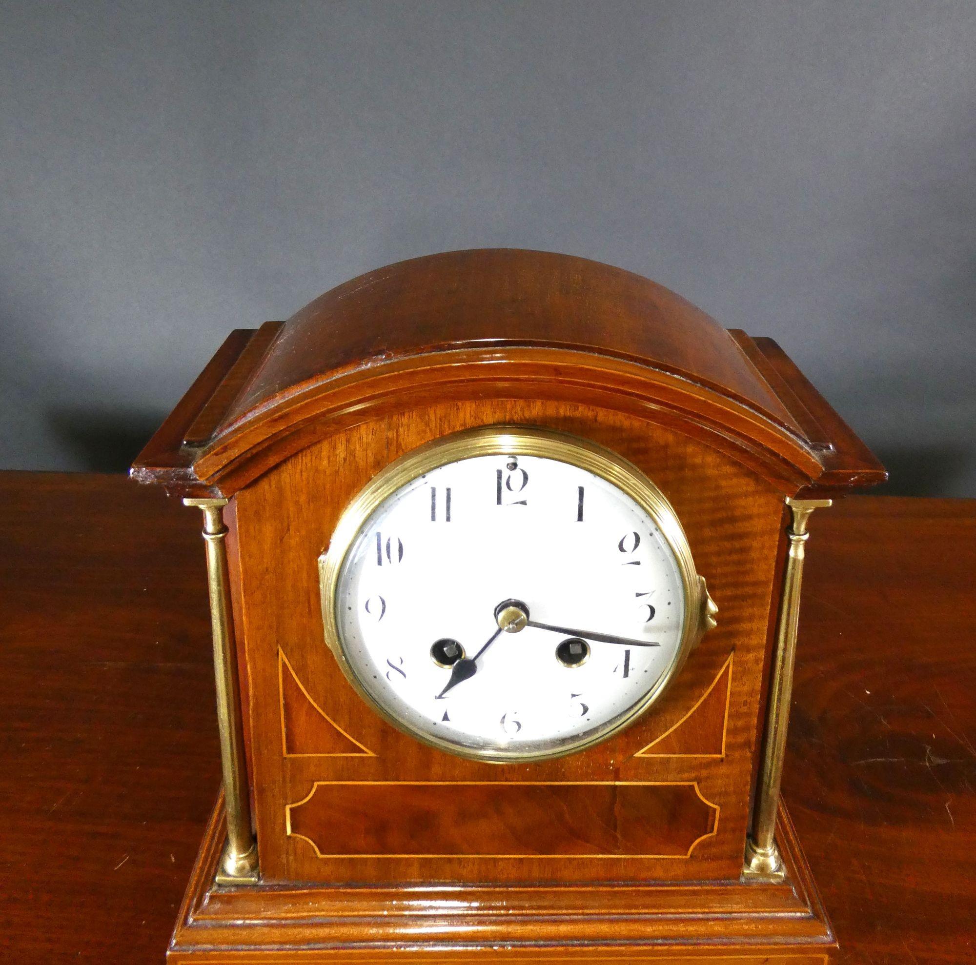 Edwardian Mahogany Inlaid Mantel Clock, Samuel Marti, Paris For Sale 2