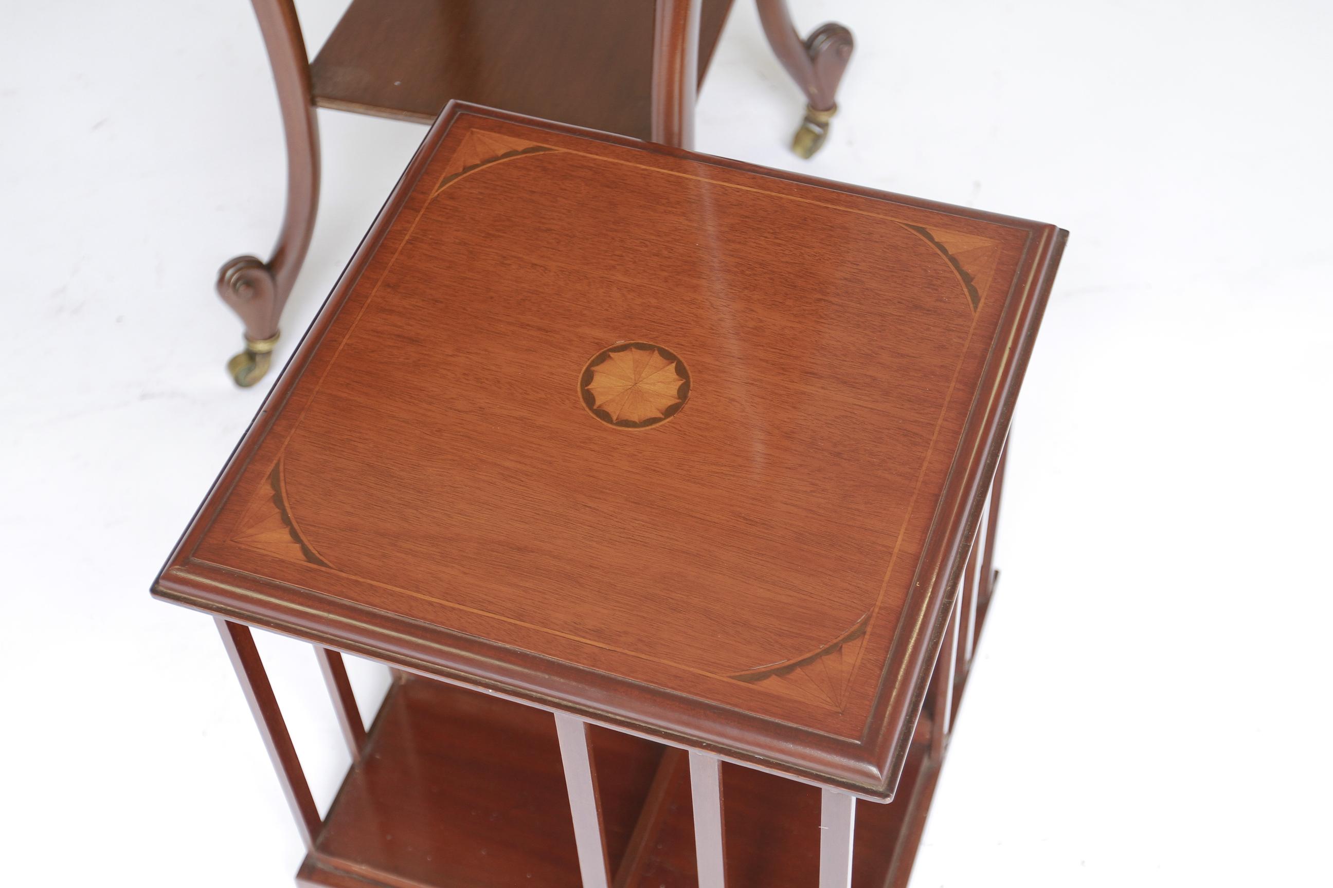 Edwardian Mahogany inlaid Revolving bookcase on stand For Sale 1