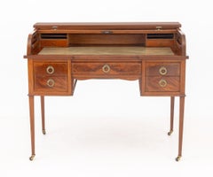 Edwardian Mahogany Inlaid Tambour Cylinder Desk