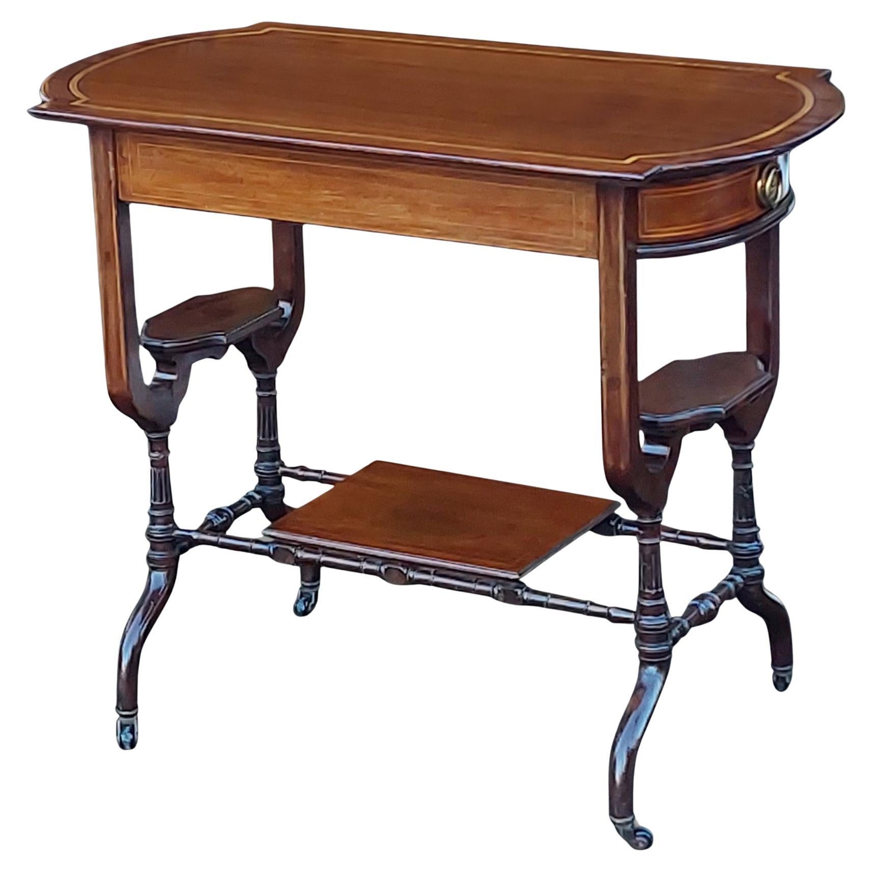 Edwardian Mahogany Inlaid Two Drawer End Table For Sale