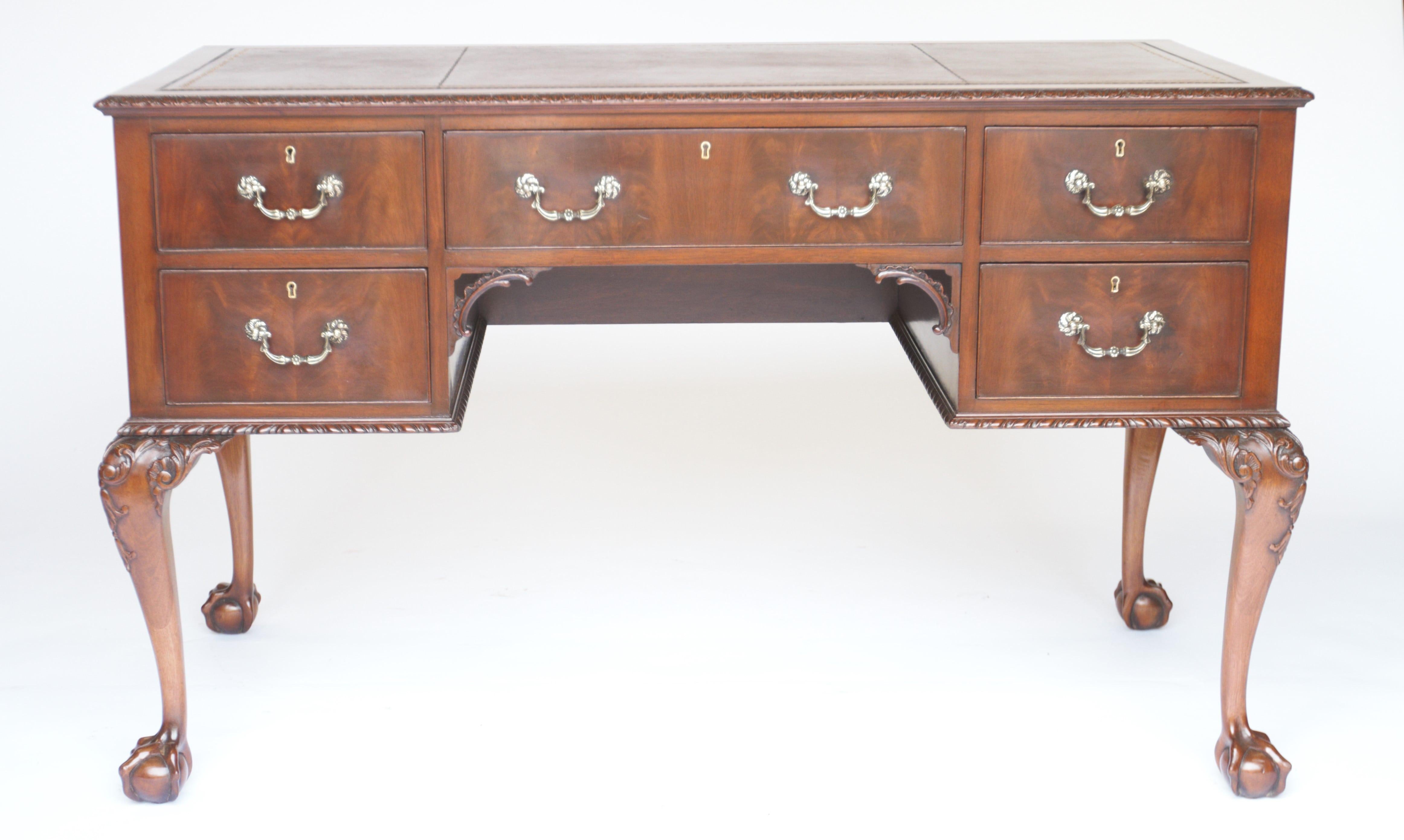 British Edwardian Mahogany Kneehole Writing Table For Sale