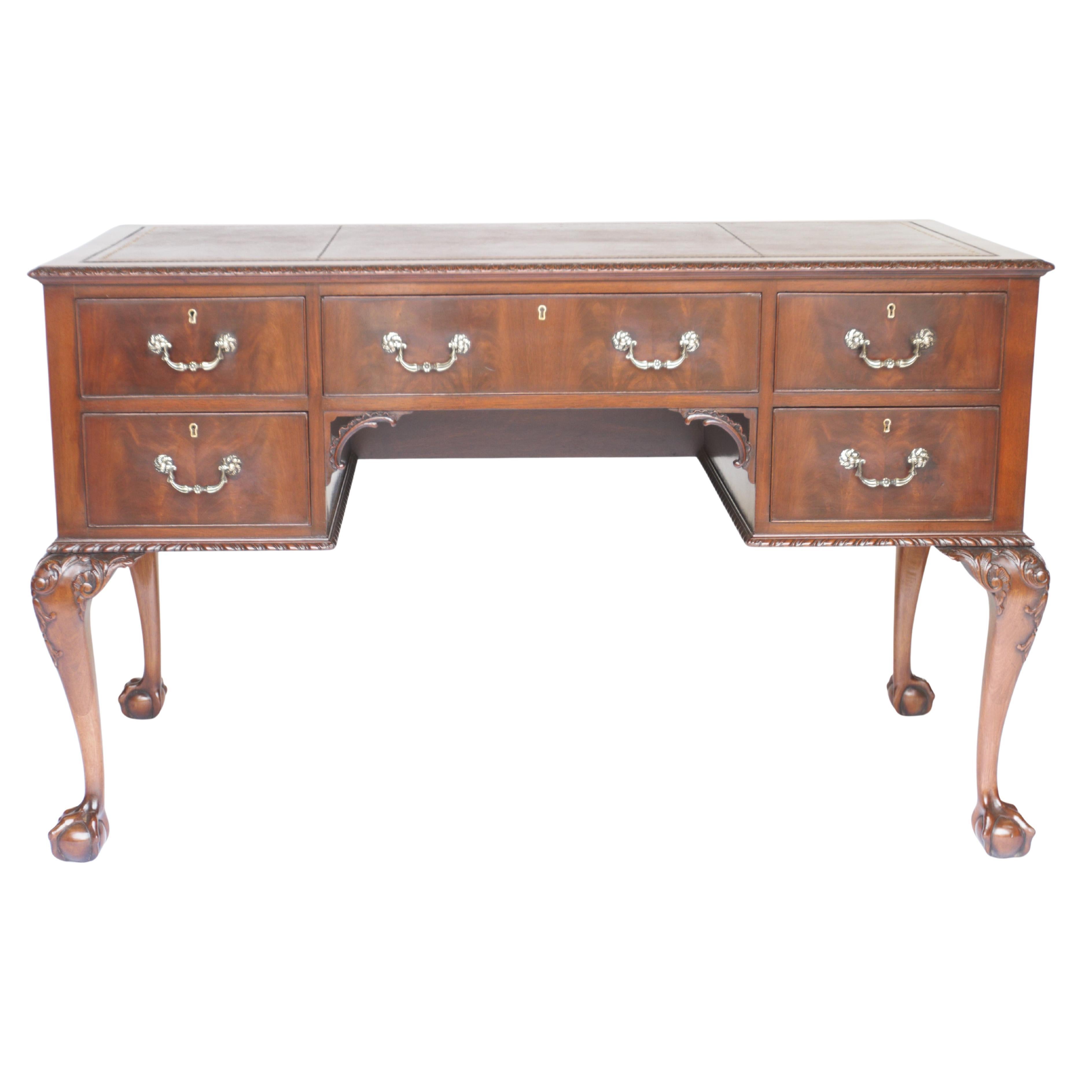 Edwardian Mahogany Kneehole Writing Table For Sale