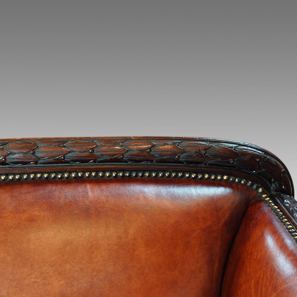 Early 20th Century English Edwardian Mahogany Grade 1 Leather Sofa, early 20th. century, Circa 1910