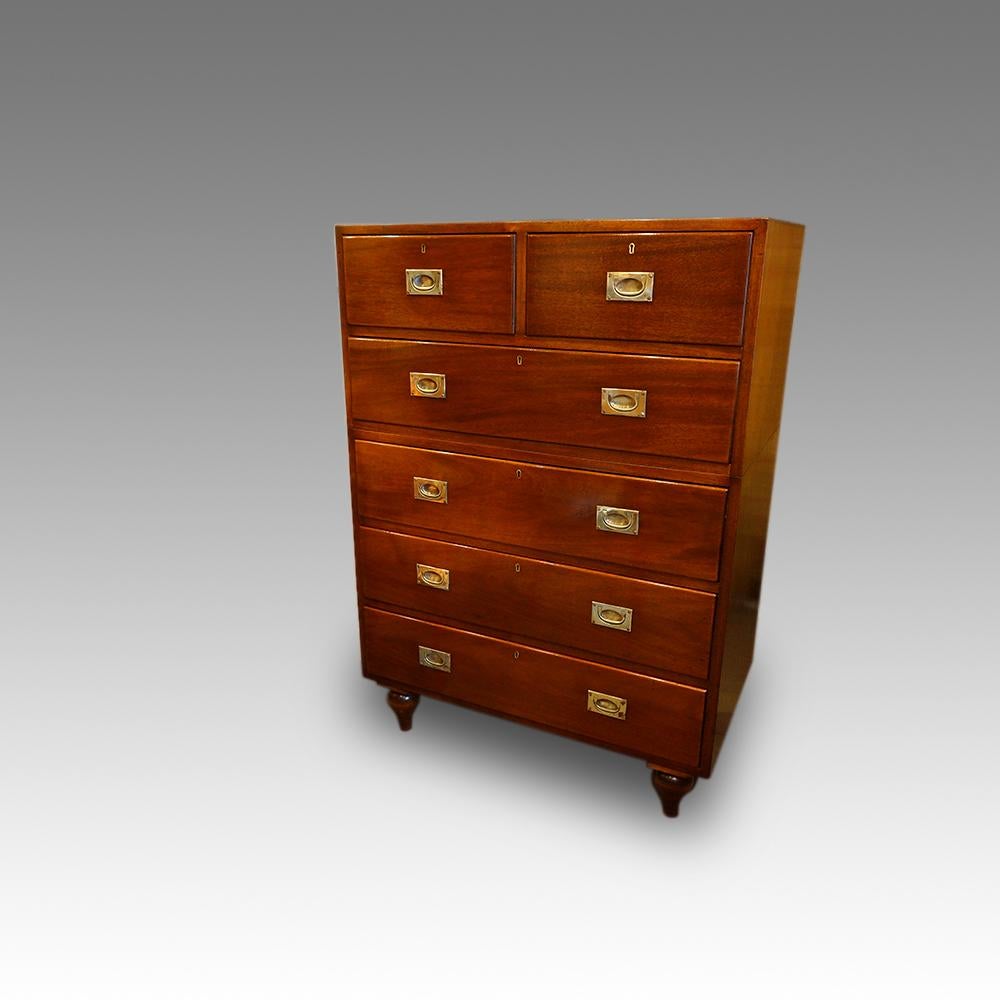 Edwardian mahogany military chest
This Edwardian mahogany military chest was made at the start of the 20th for use by a British serving officer.
Typically, this design was retailed by the Army and Navy stores for naval officers.
This was sourced