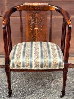 Edwardian Mahogany Mother of Pearl and Marquetry Inlaid Armchair, Circa 1910s