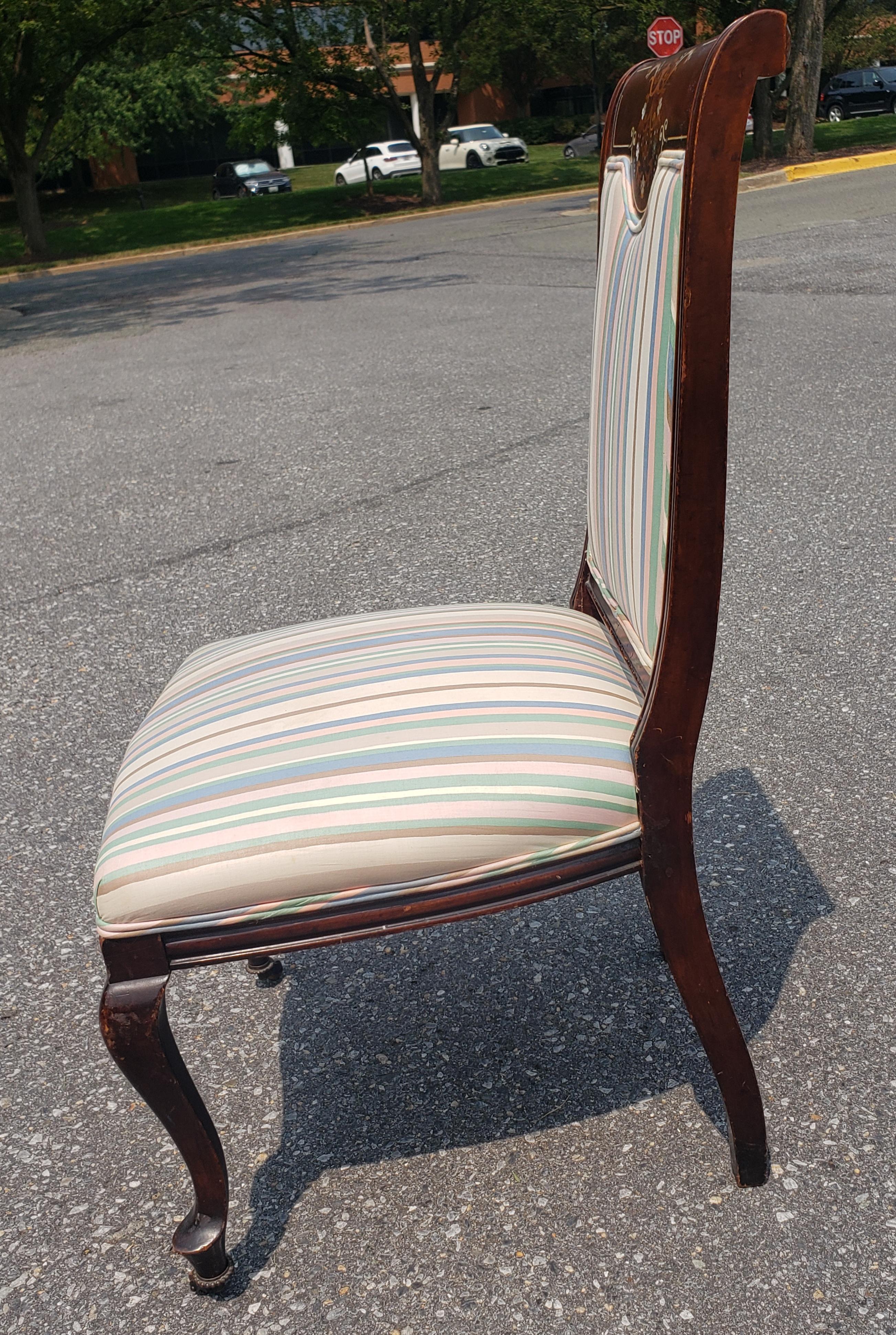 Mother-of-Pearl Edwardian Mahogany Mother-Of-Pearl And Satinwood Inlaid Upholstered Side Chair For Sale