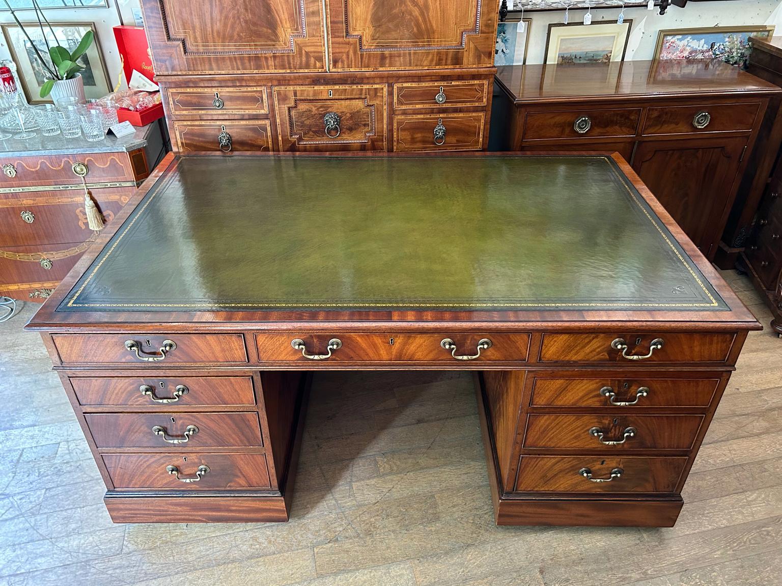 19th Century Edwardian Mahogany Pedestal Partners Desk S&H Jewell London Cabinet Makers