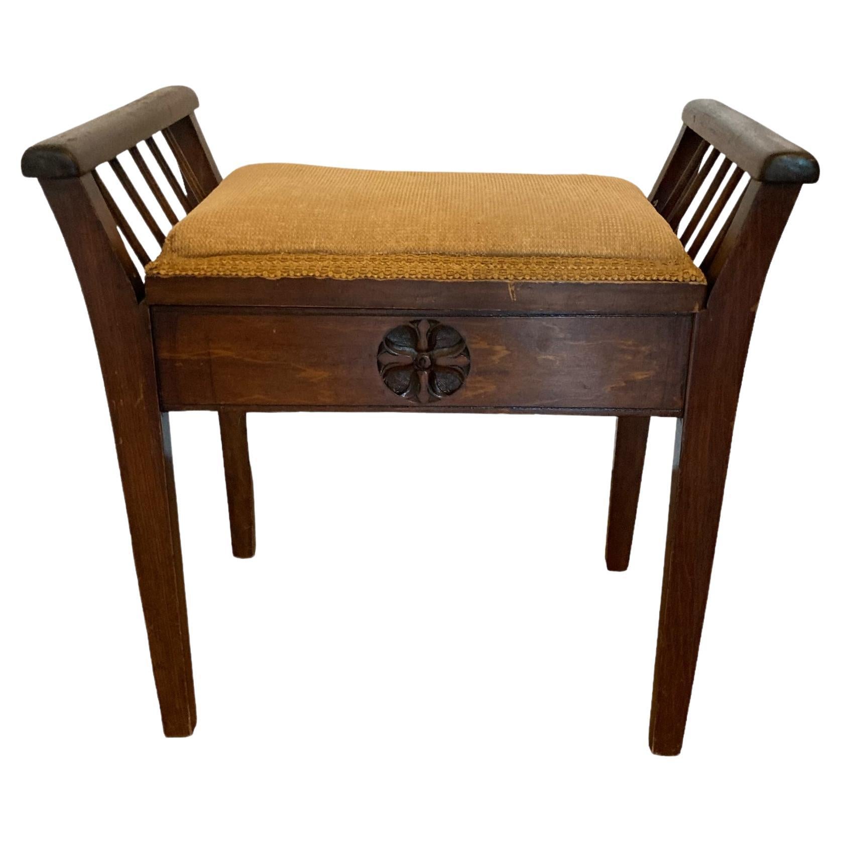 Edwardian Mahogany Piano Stool with Carving For Sale