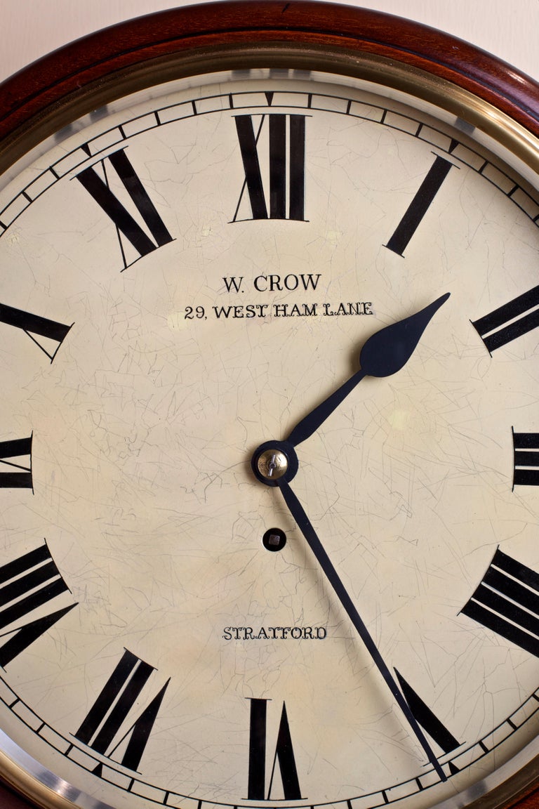 Edwardian Mahogany Round Dial Fusee Wall Clock by William Crow, Stratford at 1stDibs edwardian