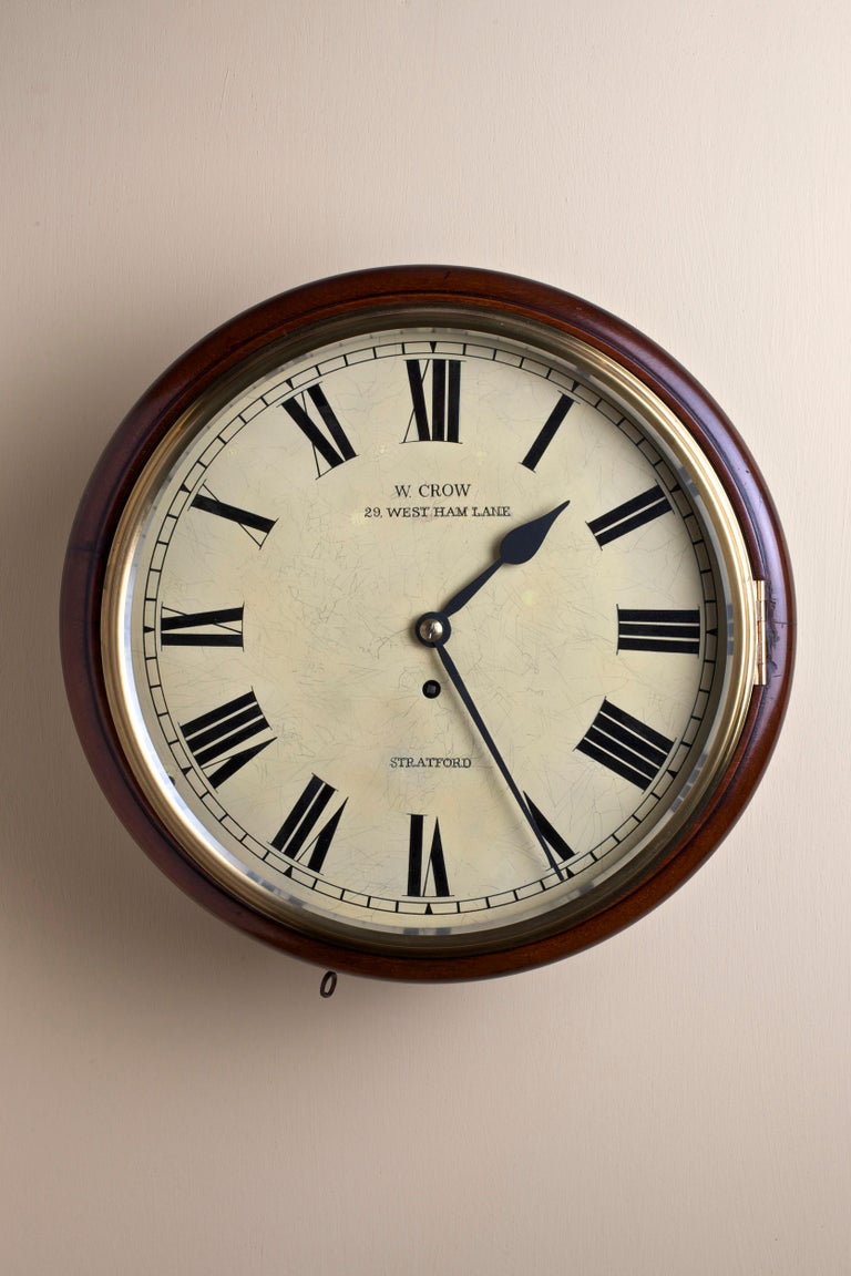 Edwardian Mahogany Round Dial Fusee Wall Clock by William Crow, Stratford at 1stDibs edwardian