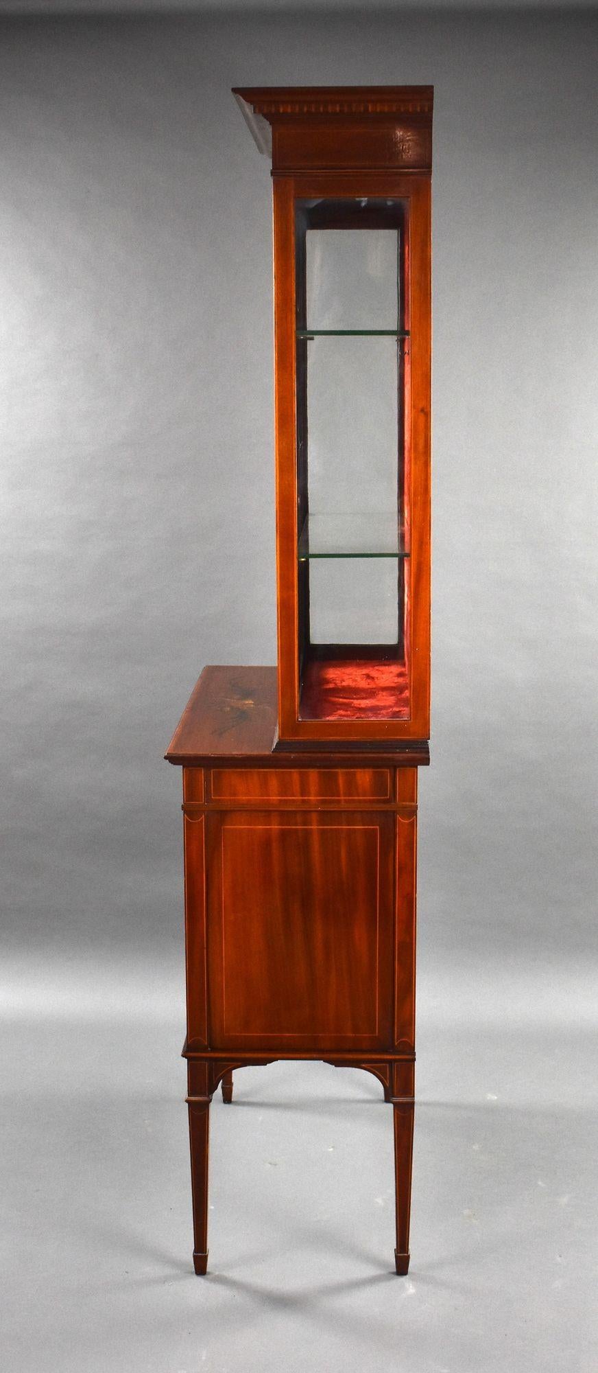 Edwardian Mahogany Satinwood Hand Painted Display Cabinet In Good Condition For Sale In Chelmsford, Essex