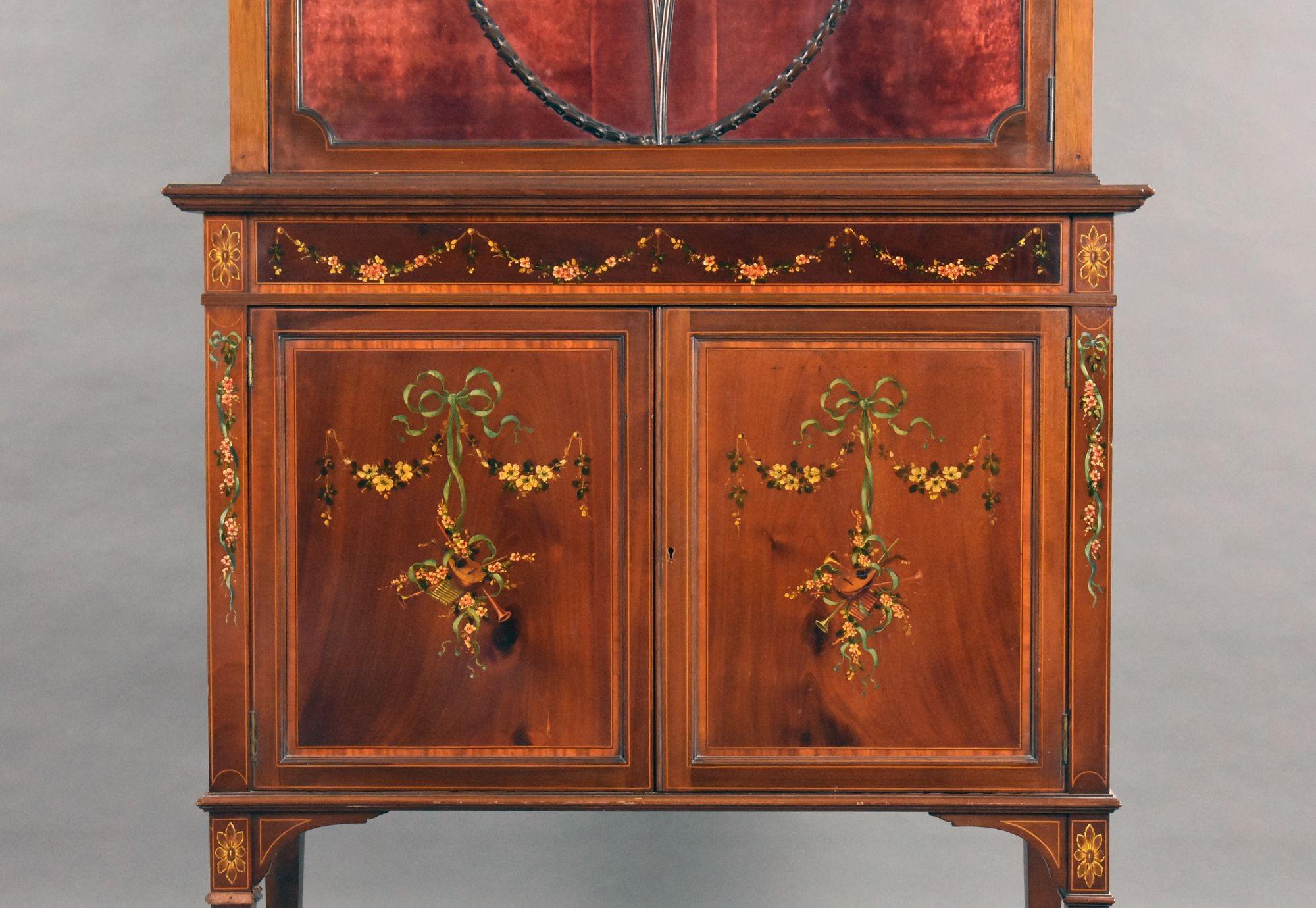 Edwardian Mahogany Satinwood Hand Painted Display Cabinet For Sale 3
